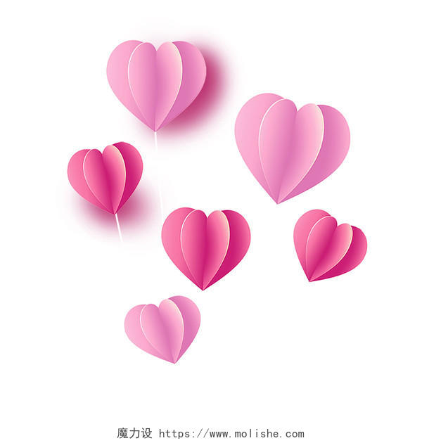 粉色手绘小清新剪纸风情人节爱心气球装饰元素PNG素材214情人节元素